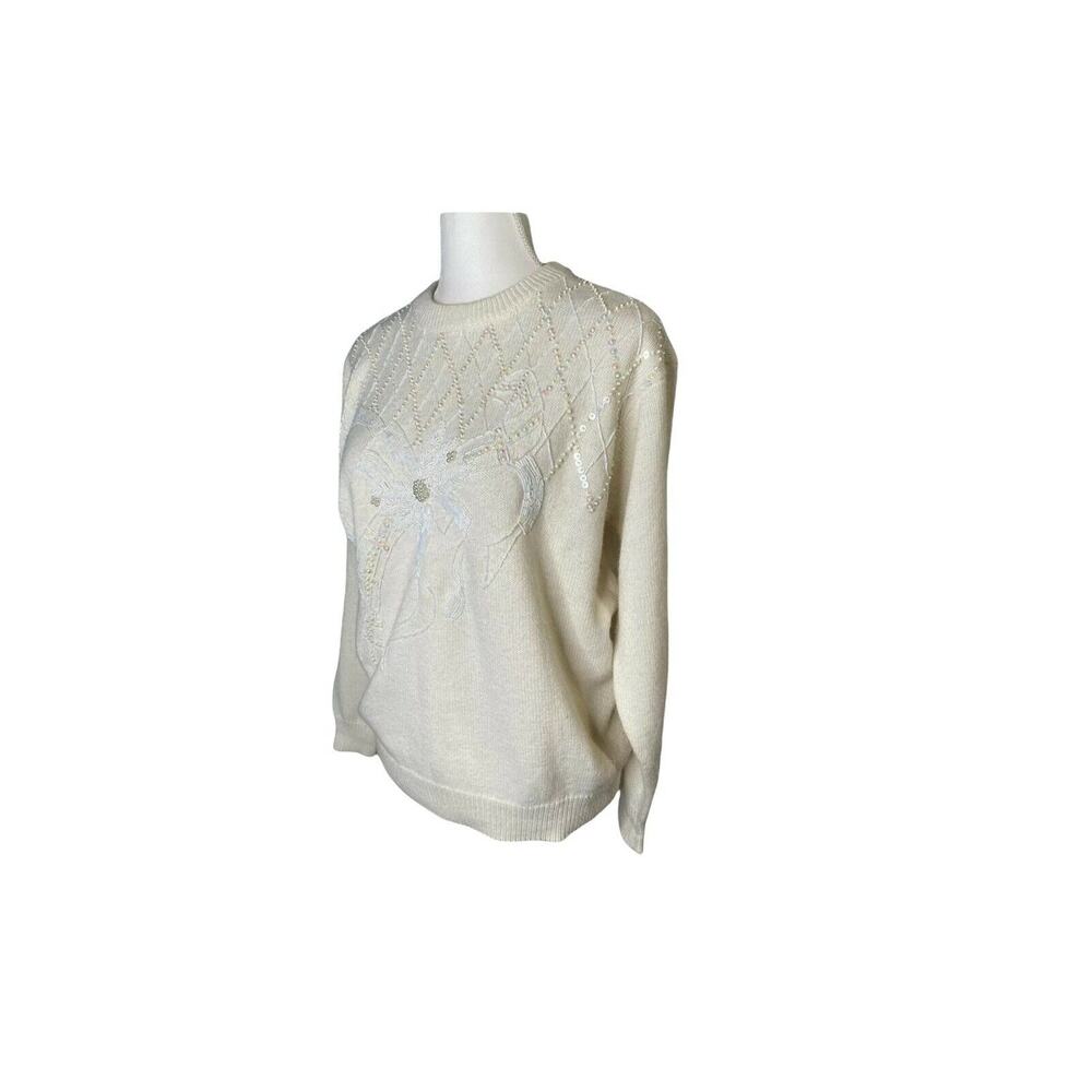 Alfred Dunner Plus Knightsbridge Embellished sweater Ivory Sz Large crew neck - Picture 2 of 11